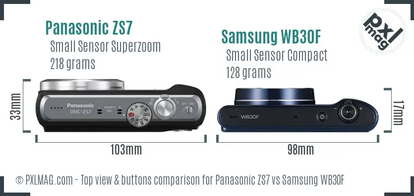 Panasonic ZS7 vs Samsung WB30F top view buttons comparison Panasonic ZS7 vs Samsung WB30F top view buttons comparison