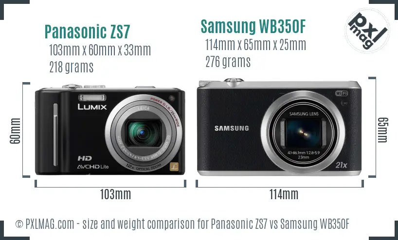 Panasonic ZS7 vs Samsung WB350F size comparison