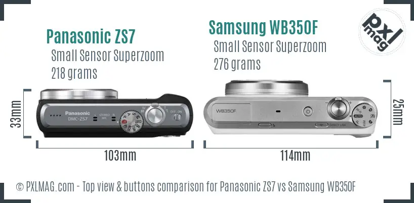 Panasonic ZS7 vs Samsung WB350F top view buttons comparison