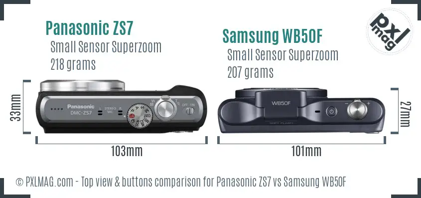 Panasonic ZS7 vs Samsung WB50F top view buttons comparison Panasonic ZS7 vs Samsung WB50F top view buttons comparison