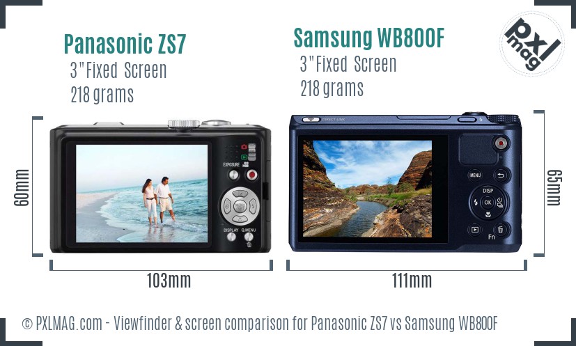 Panasonic ZS7 vs Samsung WB800F Screen and Viewfinder comparison