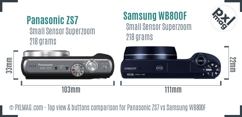 Panasonic ZS7 vs Samsung WB800F top view buttons comparison