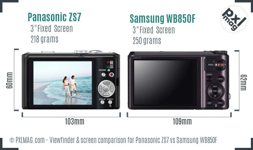 Panasonic ZS7 vs Samsung WB850F Screen and Viewfinder comparison