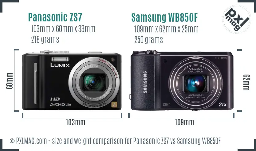 Panasonic ZS7 vs Samsung WB850F size comparison