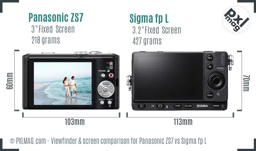 Panasonic ZS7 vs Sigma fp L Screen and Viewfinder comparison