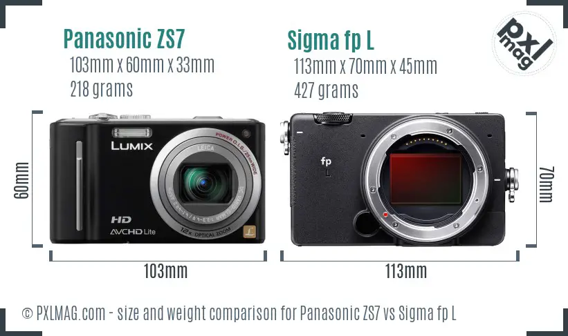 Panasonic ZS7 vs Sigma fp L size comparison