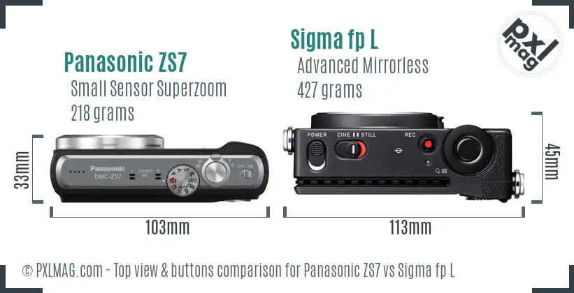 Panasonic ZS7 vs Sigma fp L top view buttons comparison