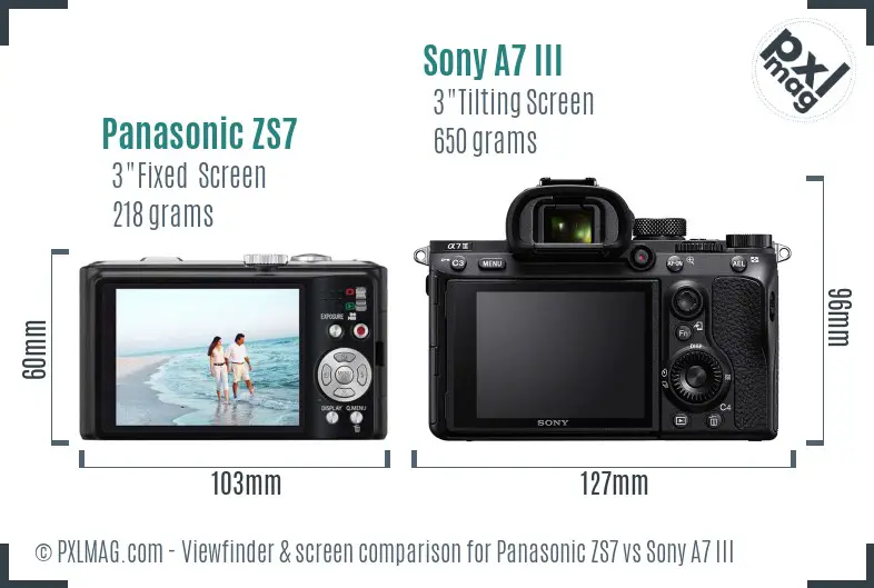 Panasonic ZS7 vs Sony A7 III Screen and Viewfinder comparison