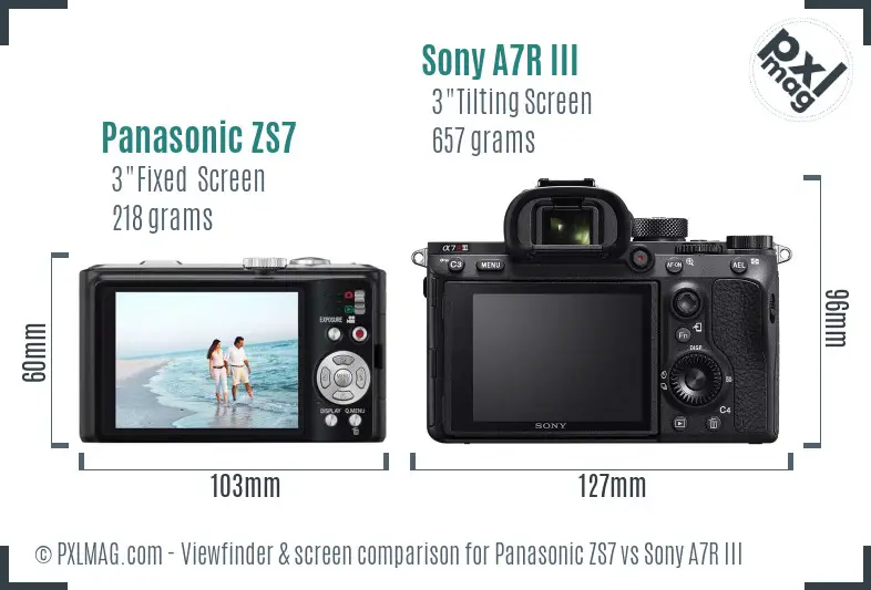 Panasonic ZS7 vs Sony A7R III Screen and Viewfinder comparison