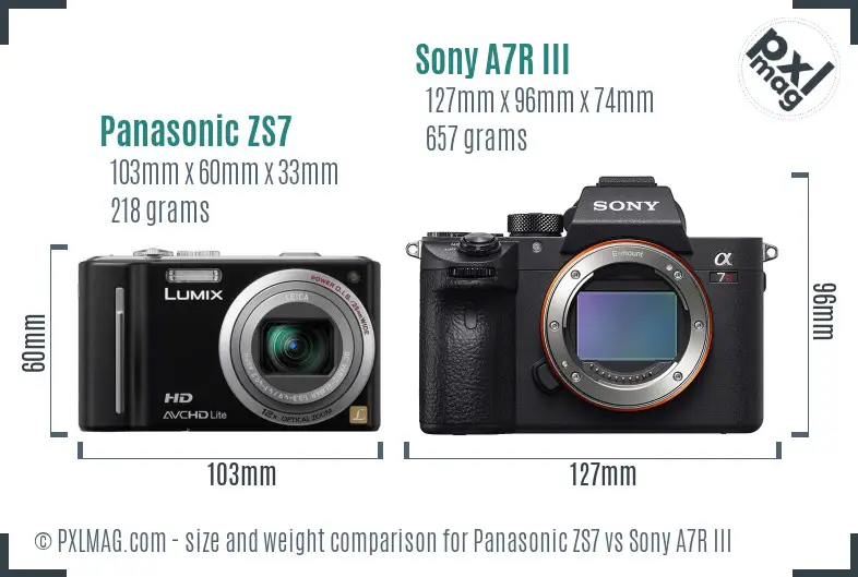 Panasonic ZS7 vs Sony A7R III size comparison