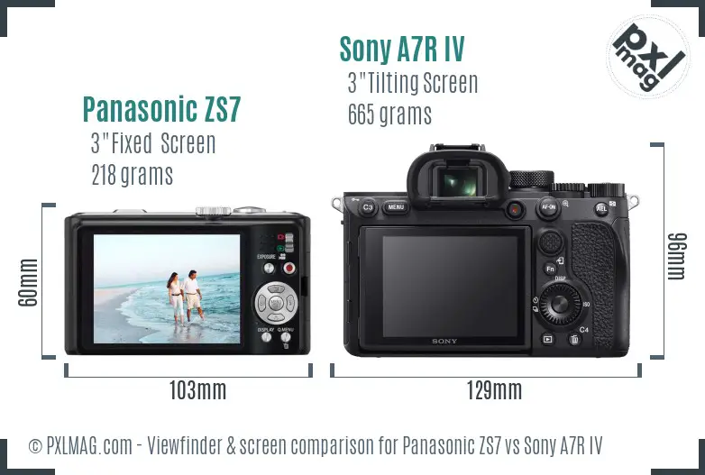 Panasonic ZS7 vs Sony A7R IV Screen and Viewfinder comparison