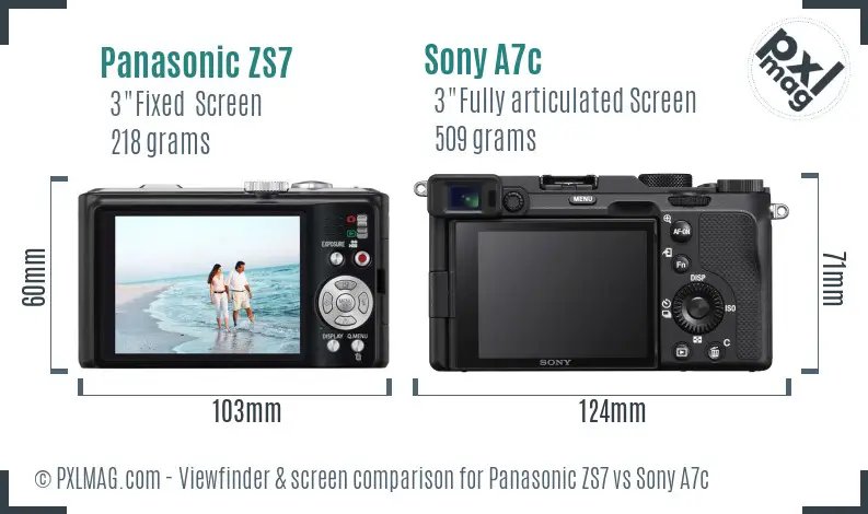 Panasonic ZS7 vs Sony A7c Screen and Viewfinder comparison
