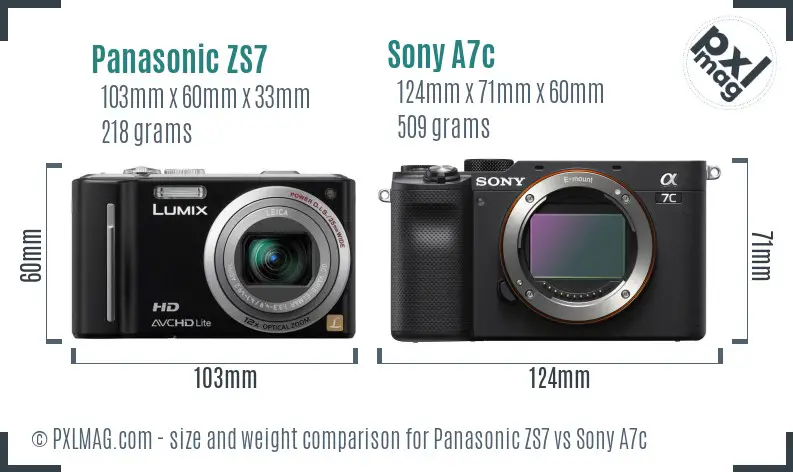 Panasonic ZS7 vs Sony A7c size comparison