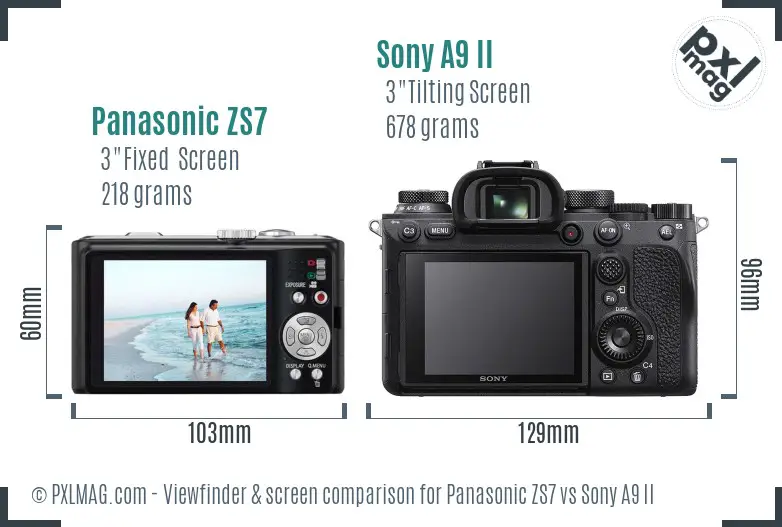 Panasonic ZS7 vs Sony A9 II Screen and Viewfinder comparison