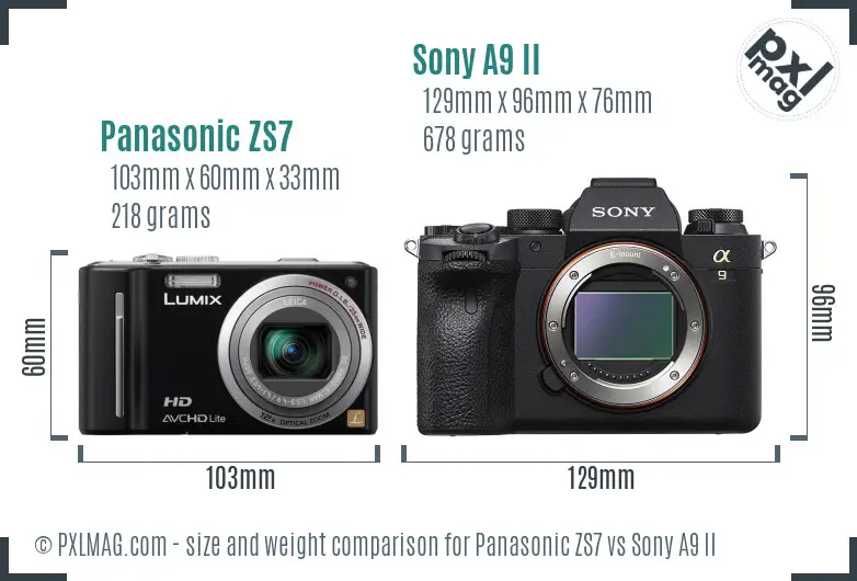 Panasonic ZS7 vs Sony A9 II size comparison