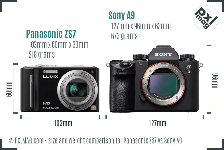 Panasonic ZS7 vs Sony A9 size comparison Panasonic ZS7 vs Sony A9 size comparison