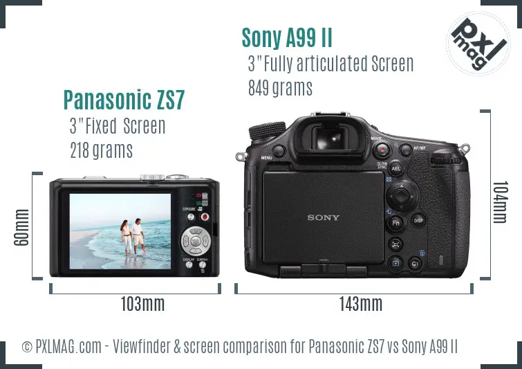 Panasonic ZS7 vs Sony A99 II Screen and Viewfinder comparison