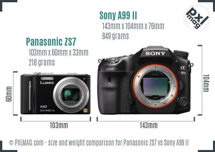 Panasonic ZS7 vs Sony A99 II size comparison