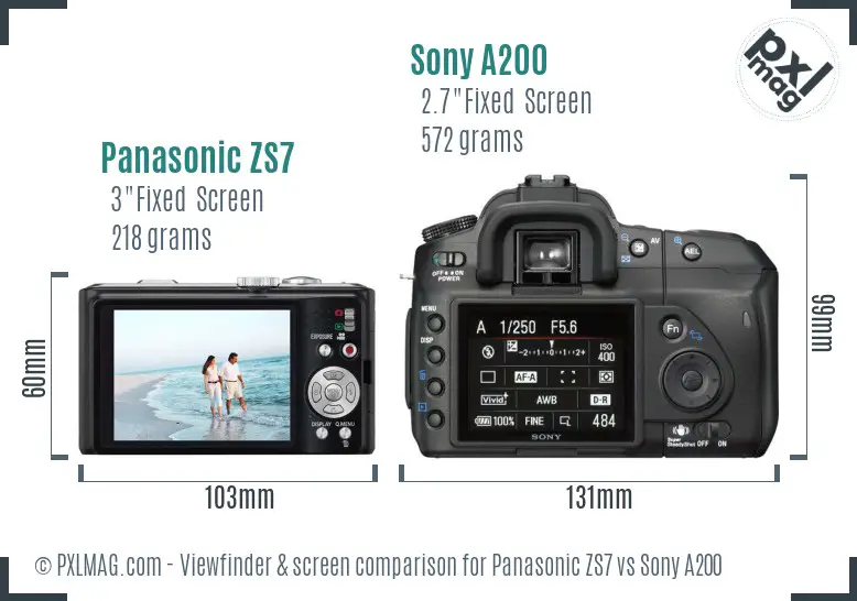 Panasonic ZS7 vs Sony A200 Screen and Viewfinder comparison