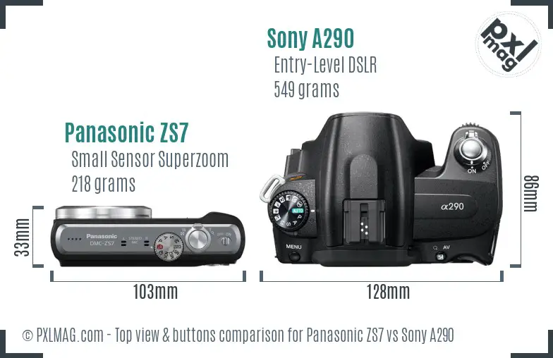 Panasonic ZS7 vs Sony A290 top view buttons comparison Panasonic ZS7 vs Sony A290 top view buttons comparison
