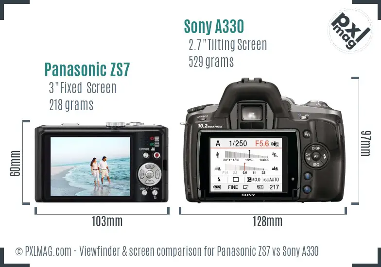 Panasonic ZS7 vs Sony A330 Screen and Viewfinder comparison