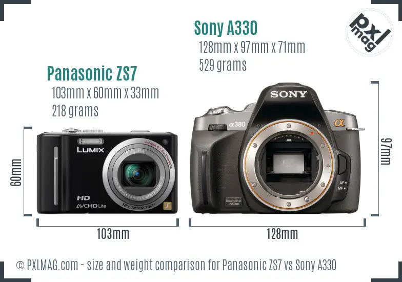 Panasonic ZS7 vs Sony A330 size comparison
