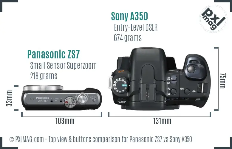 Panasonic ZS7 vs Sony A350 top view buttons comparison