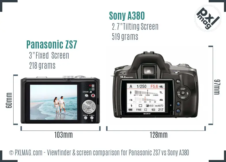 Panasonic ZS7 vs Sony A380 Screen and Viewfinder comparison