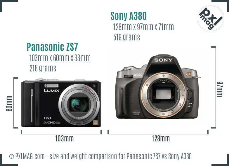 Panasonic ZS7 vs Sony A380 size comparison