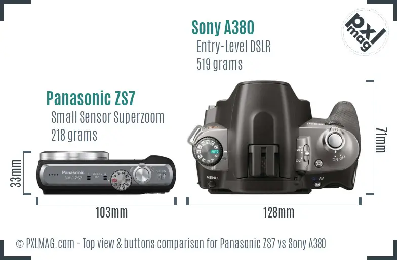 Panasonic ZS7 vs Sony A380 top view buttons comparison