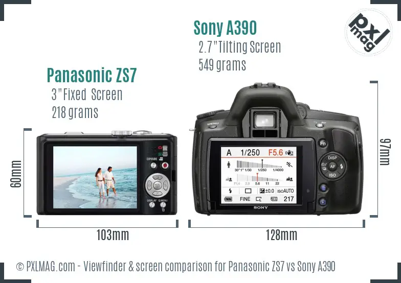 Panasonic ZS7 vs Sony A390 Screen and Viewfinder comparison