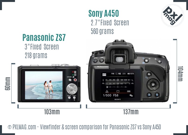 Panasonic ZS7 vs Sony A450 Screen and Viewfinder comparison