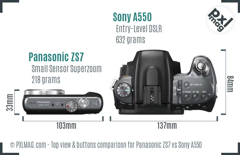 Panasonic ZS7 vs Sony A550 top view buttons comparison