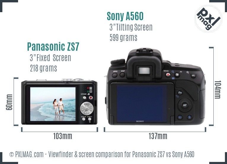 Panasonic ZS7 vs Sony A560 Screen and Viewfinder comparison