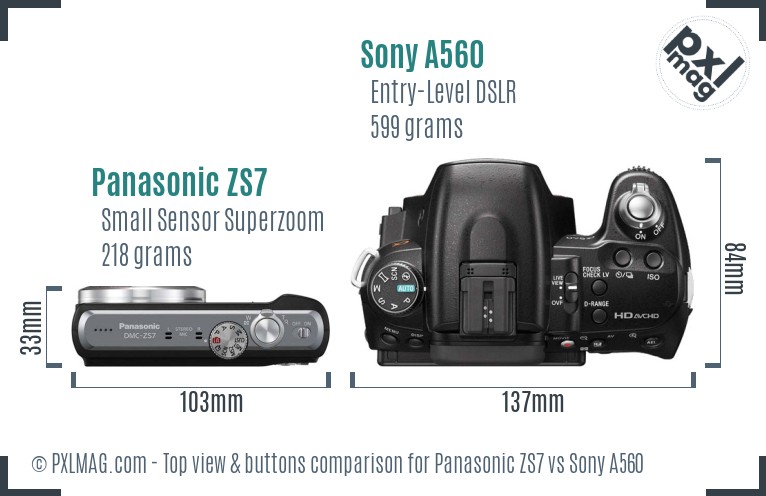 Panasonic ZS7 vs Sony A560 top view buttons comparison