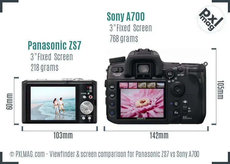 Panasonic ZS7 vs Sony A700 Screen and Viewfinder comparison