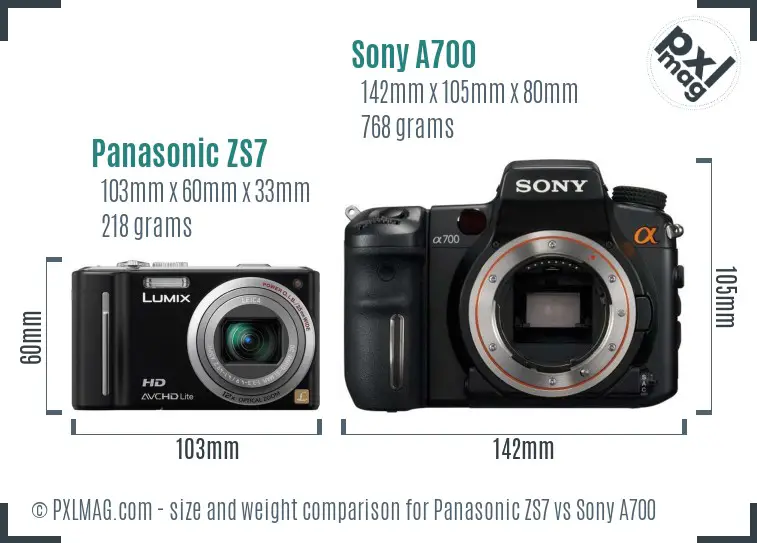 Panasonic ZS7 vs Sony A700 size comparison