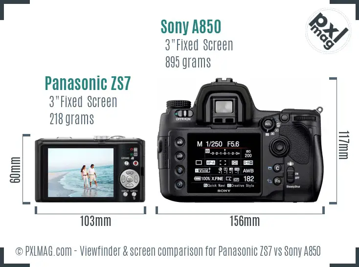 Panasonic ZS7 vs Sony A850 Screen and Viewfinder comparison Panasonic ZS7 vs Sony A850 Screen and Viewfinder comparison