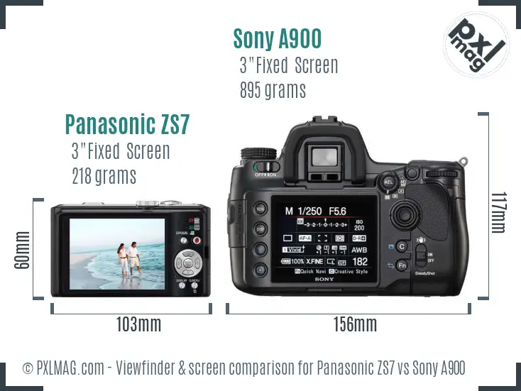 Panasonic ZS7 vs Sony A900 Screen and Viewfinder comparison