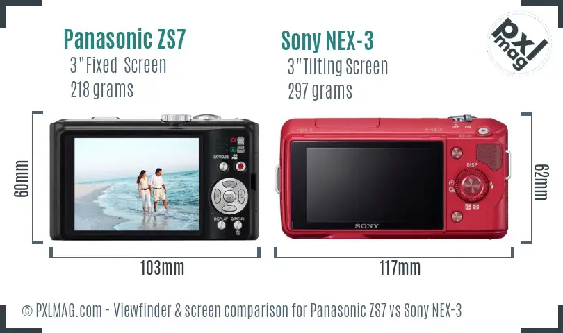 Panasonic ZS7 vs Sony NEX-3 Screen and Viewfinder comparison