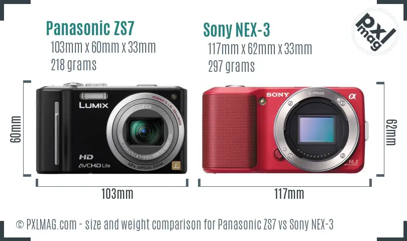 Panasonic ZS7 vs Sony NEX-3 size comparison