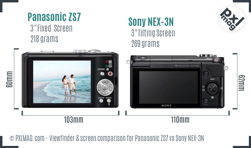 Panasonic ZS7 vs Sony NEX-3N Screen and Viewfinder comparison