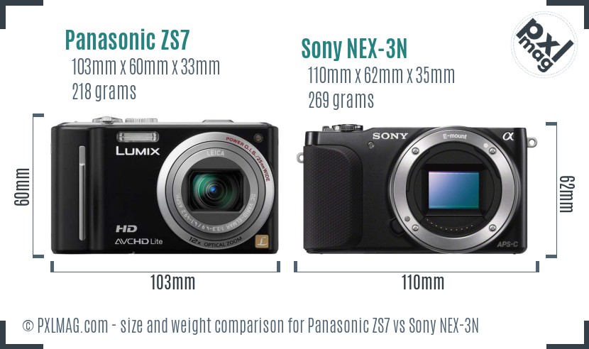 Panasonic ZS7 vs Sony NEX-3N size comparison