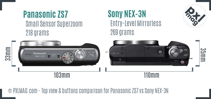 Panasonic ZS7 vs Sony NEX-3N top view buttons comparison
