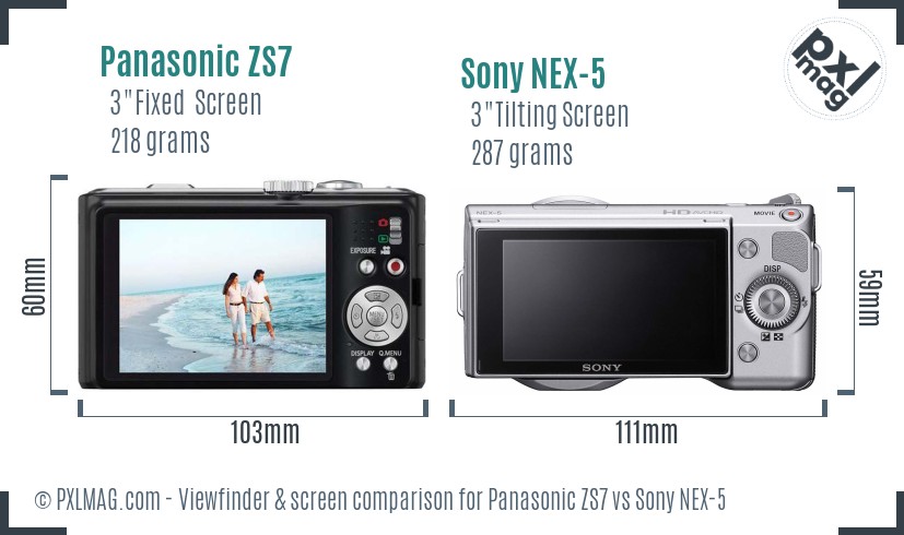 Panasonic ZS7 vs Sony NEX-5 Screen and Viewfinder comparison