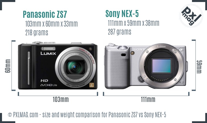Panasonic ZS7 vs Sony NEX-5 size comparison