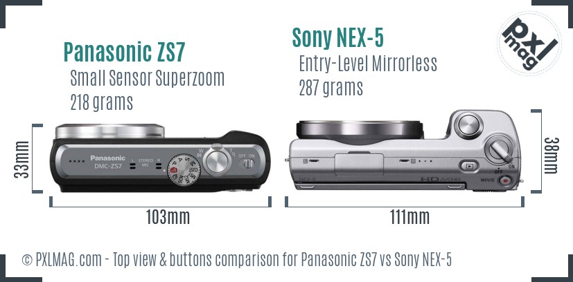 Panasonic ZS7 vs Sony NEX-5 top view buttons comparison