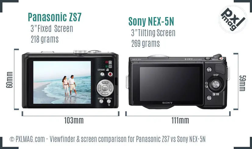 Panasonic ZS7 vs Sony NEX-5N Screen and Viewfinder comparison