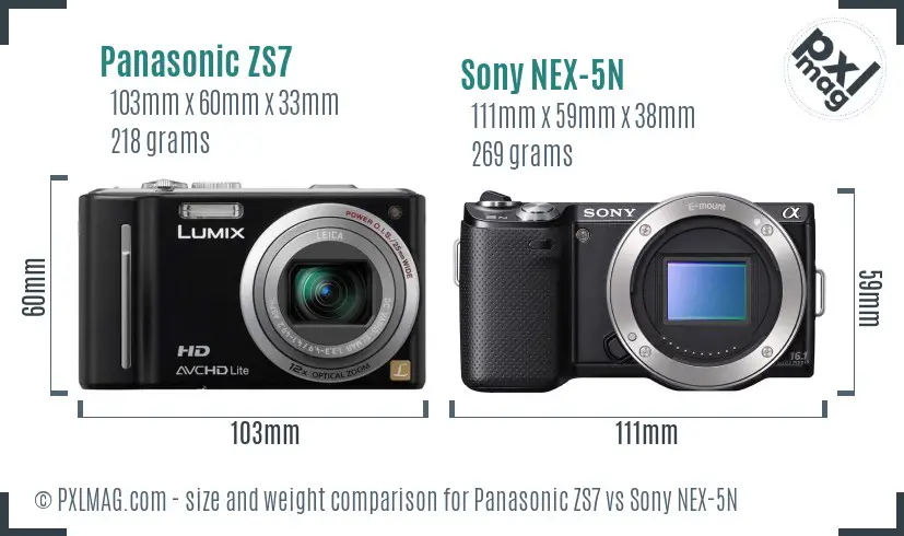 Panasonic ZS7 vs Sony NEX-5N size comparison