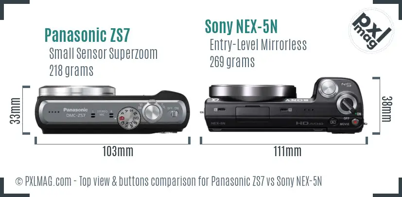 Panasonic ZS7 vs Sony NEX-5N top view buttons comparison